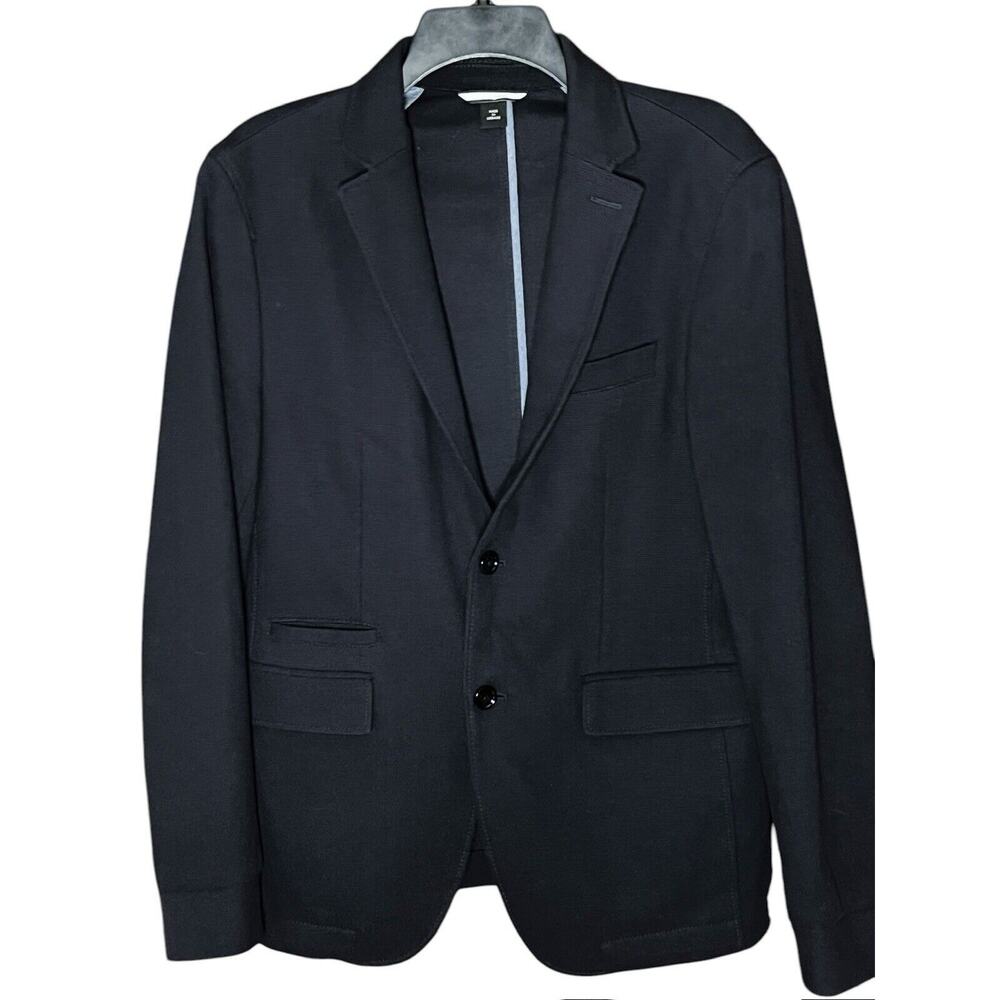 HUGO BOSS NAVY BLUE TEXTEXTURED TRAVELER COTTON STRETCH BLAZER JACKET 36 R SLIM